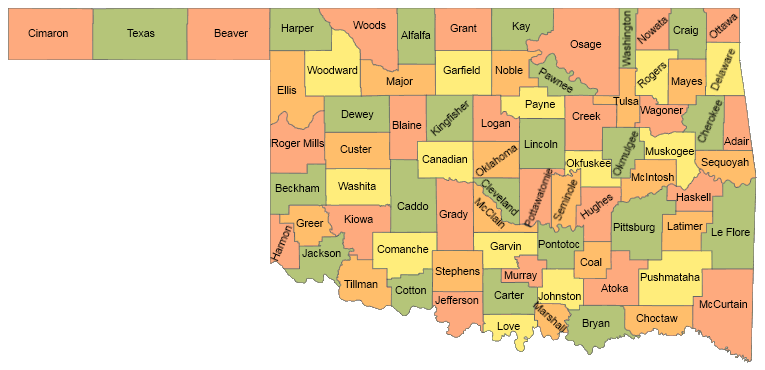 Oklahoma State Map with County Boundaries